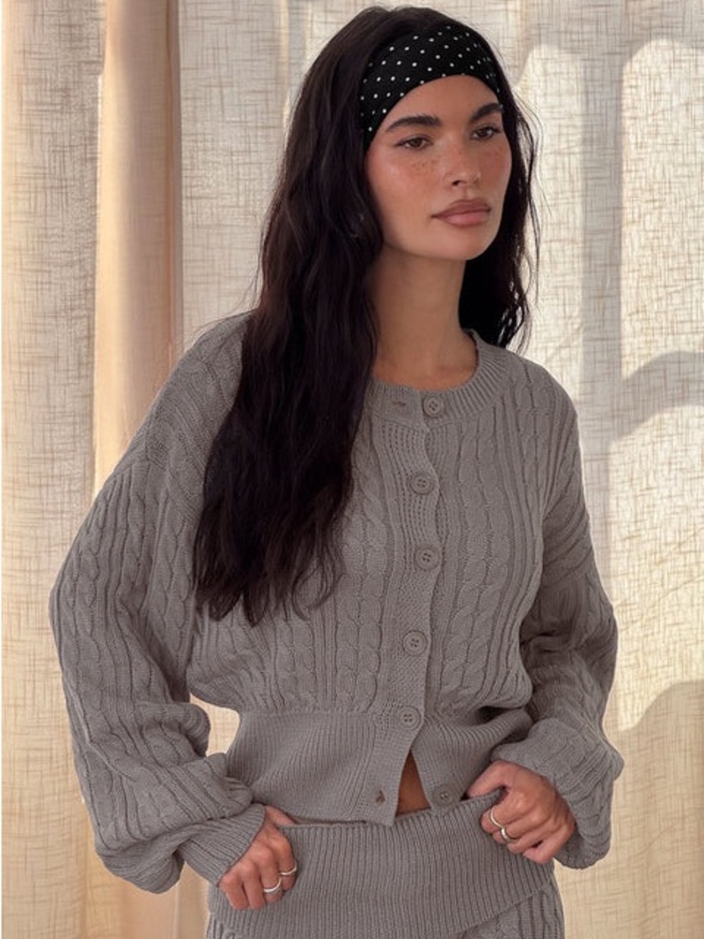 Princess Polly Baleigh Cable Knit Cardigan Grey